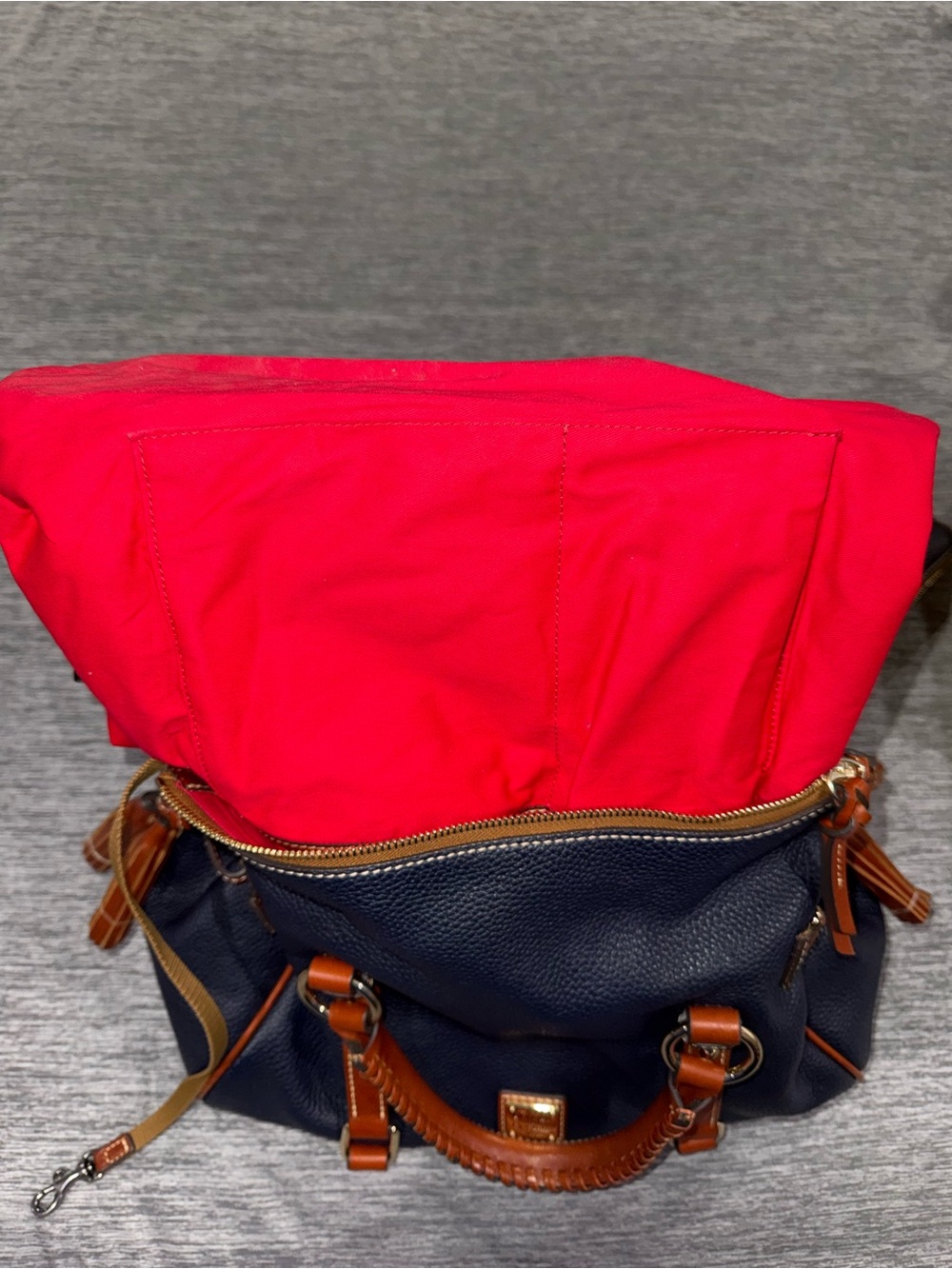 Dooney & Bourke Navy and Tan Leather Satchel INCLUDING matching wallet - Picture 9 of 12